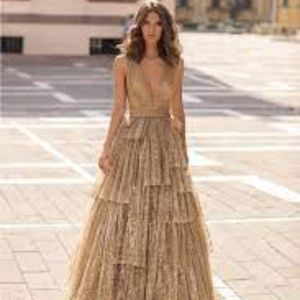 Tarik Ediz Gold Grad/Party Dress (style 93943)